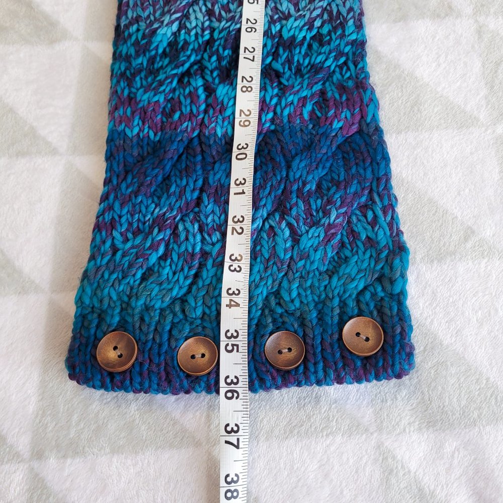 Blue Beanie Toque, Pompom Hat, Gloves, Scarf, Cable Knit Warm Matching Set - Picture 10 of 11